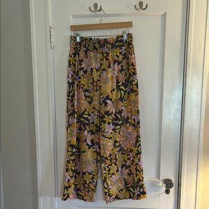 J. Crew Yellow and Pink Swim Coverup Pants with Vibrant Floral Design